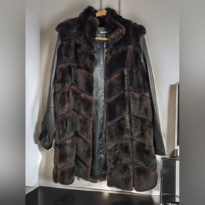 Macy's Dark Brown Teddy Jacket with Leather Sleeves